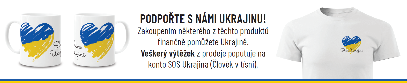 Podpořte s námi Ukrajinu! Zakoupením některého z těchto produktů  finančně pomůžete Ukrajině.  Veškerý výtěžek z prodeje poputuje na konto SOS Ukrajina (Člověk v tísni). 